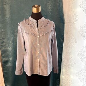 Maison Jules Blue and White Striped Button Down Shirt